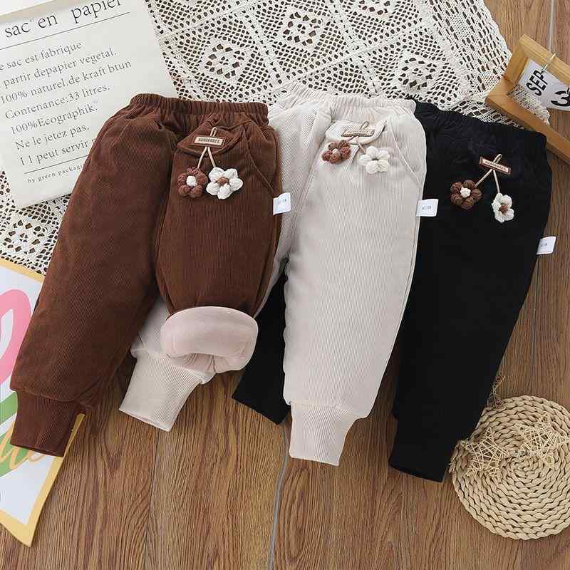 ベビー 女の子 パンツ 秋冬 厚手 裏起毛 防寒 暖か コーデュロイ カジュアル お出かけ 普段着 おしゃれ かわいい 立体フラワー ロング丈 ウエストゴム ポリエステル
