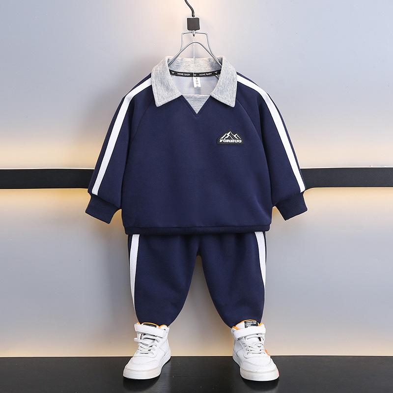 キッズ 男の子 長袖 ポロシャツ セットアップ 2点セット 春物 スポーツ カジュアル トレンド 普段着 部..
