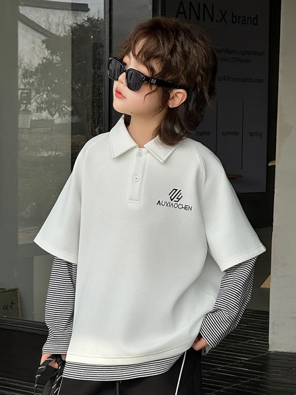 トレーナー 男の子 ボーイズ ジュニア キッズ おしゃれ かっこいい 重ね着風 フェイクレイヤード ポロ..