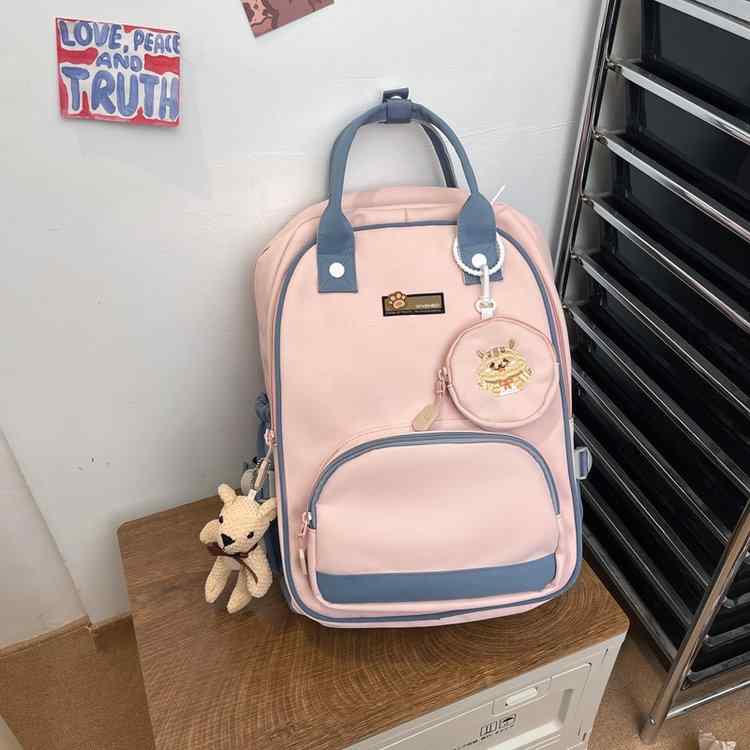 リュック 小中学生 男女兼用 防水 14インチPC収納 手提げ 韓国風 日本風 シンプル かわいい ナイロン素材 通学バッグ 負担軽減ショルダー バイカラー 切り替えデザイン 豊富なカラー