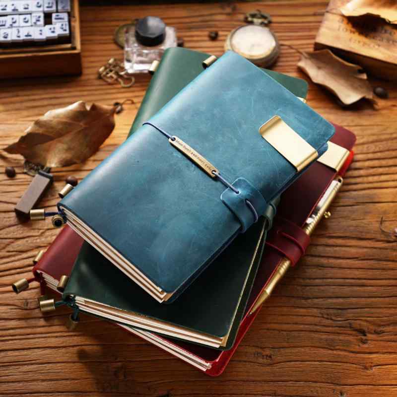 手帳 本革 牛革 クレイジーホースレザー 高級感 レトロ アンティーク調 トラベラーズノート 活頁式 システム手帳 ハンドメイド メンズ レディース(3)