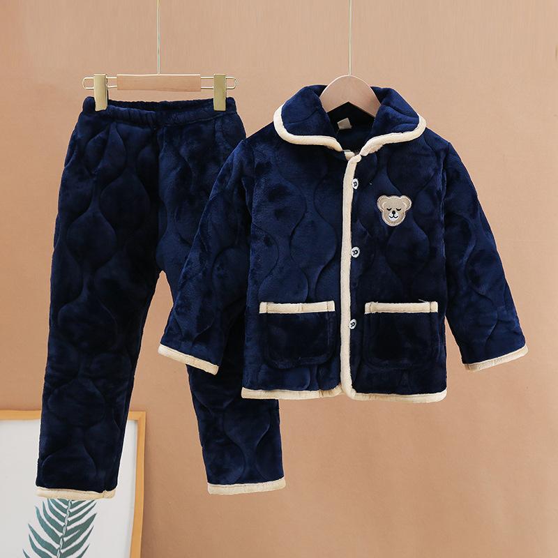 パジャマ キッズ 男の子 女の子 ベビー ルームウェア 秋冬 厚手 三層中綿入り フランネル サンゴフリース 暖かい ふわふわ 保温 可愛い柄 肌触りなめらか ゆったり 快適 冬用