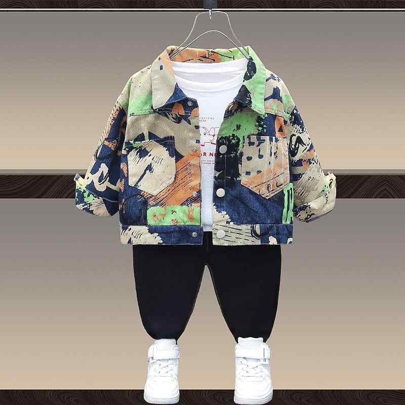 ジャケット 男の子 キッズ デニム 春秋 ストリート系 カジュアル アルファベット柄 襟付き シングルボ..