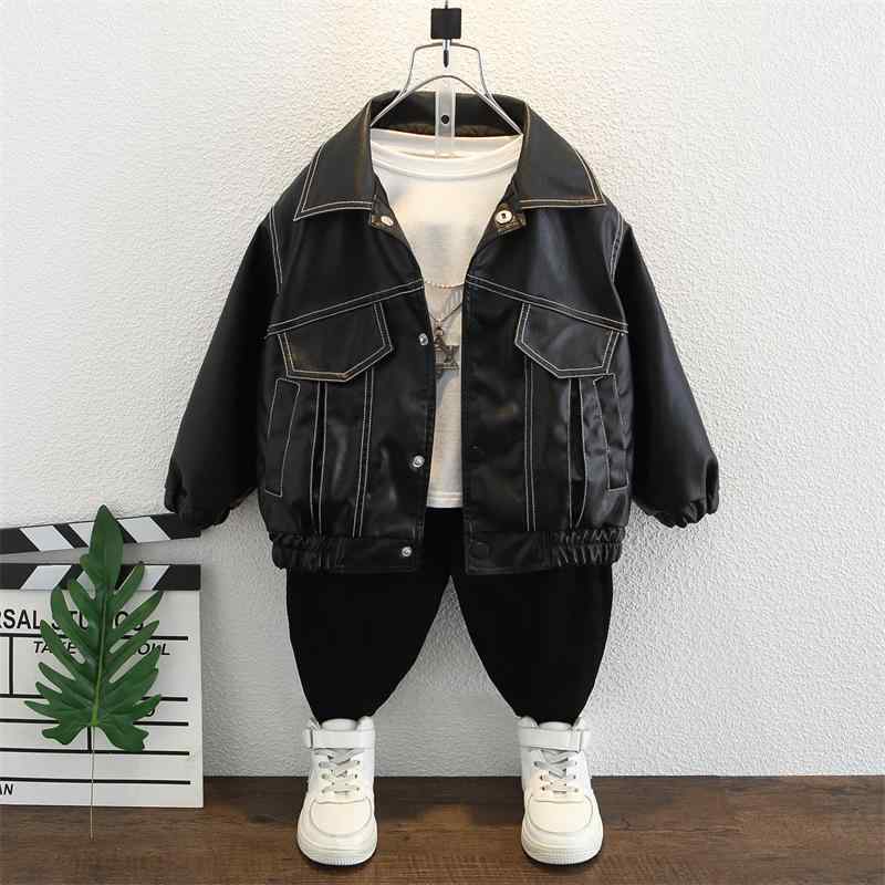 キッズ 男の子 中小サイズ やんちゃ かっこいい 革ジャン レザージャケット 合成皮革 PU 子供用 アウタ..
