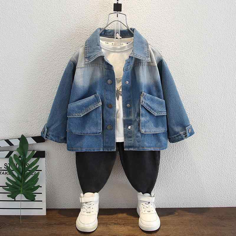 ジャケット キッズ 男の子 デニム ウォッシュ加工 コットン カジュアル ショート丈 襟付き 長袖 春秋 ..