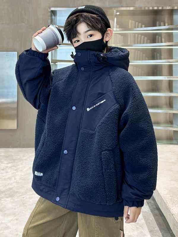 ジャケット 男の子 キッズ ジュニア フリース ボア 中綿入り 厚手 ハイネック 長袖 ミドル丈 冬用 韓国..