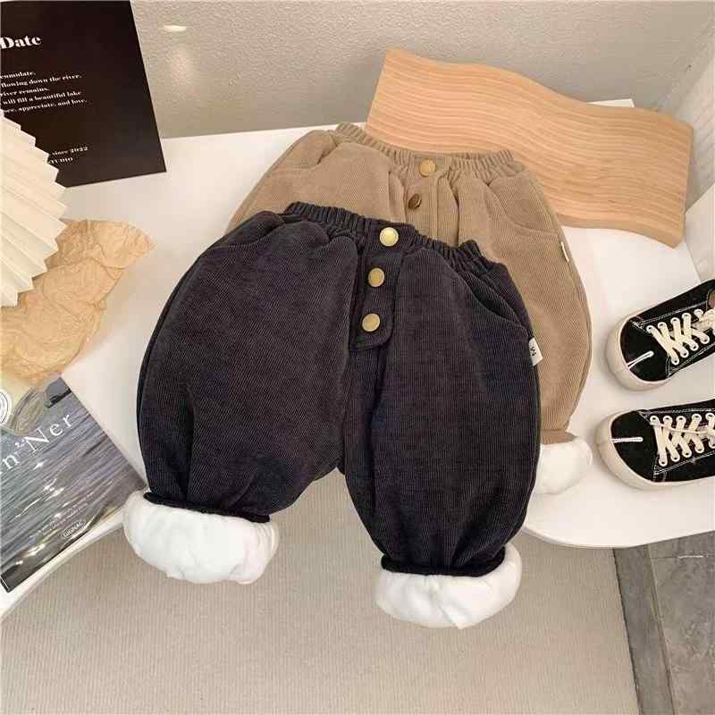 パンツ キッズ 男女兼用 裏起毛 綿 保温 防寒 ロングパンツ 無地 ボタン カジュアル ミドルウエスト ウ..