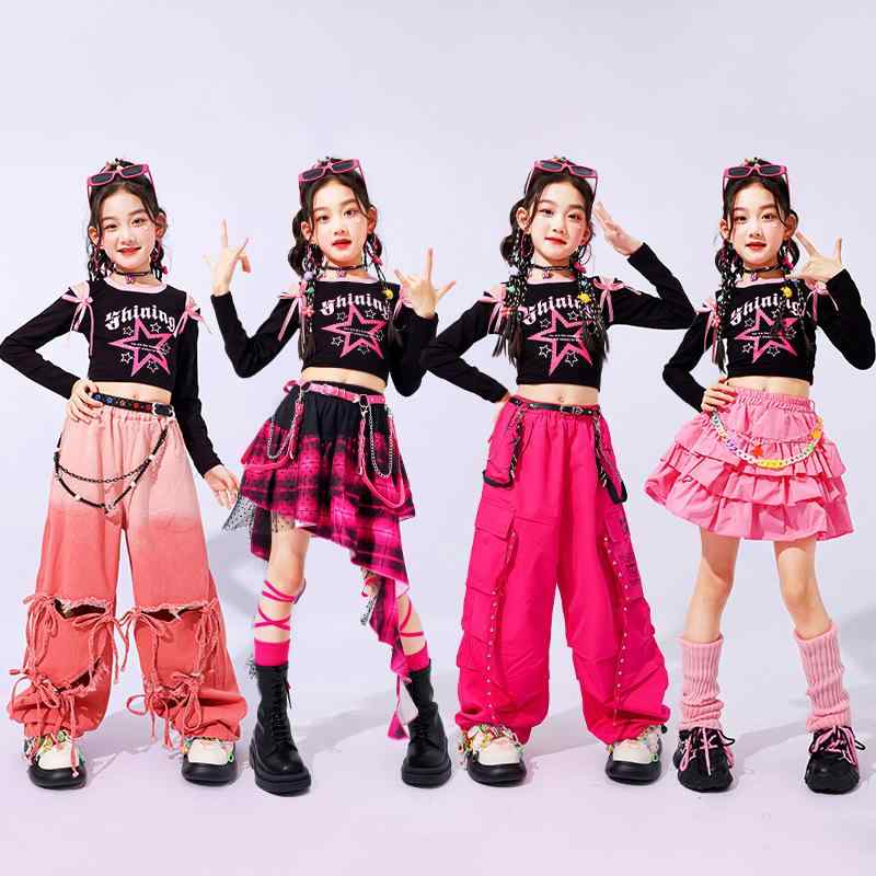 キッズ 発表会 衣装 女の子 ジャズ ストリート ヒップホップ 練習着 ステージ ドーパミンカラー スイー..