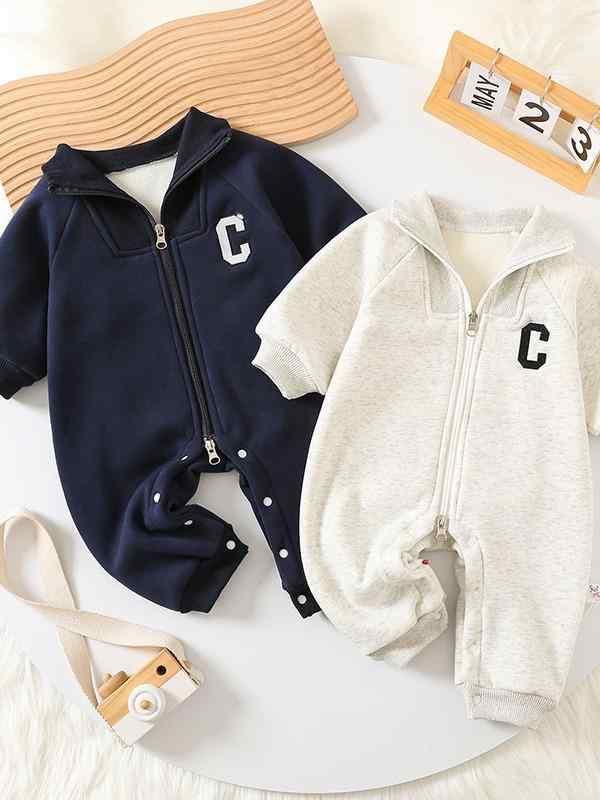 ロンパース ベビー キッズ 男女兼用 乳幼児 裏起毛 厚手 長袖 秋冬 コットン混 ファスナー開閉 韓国風 ..