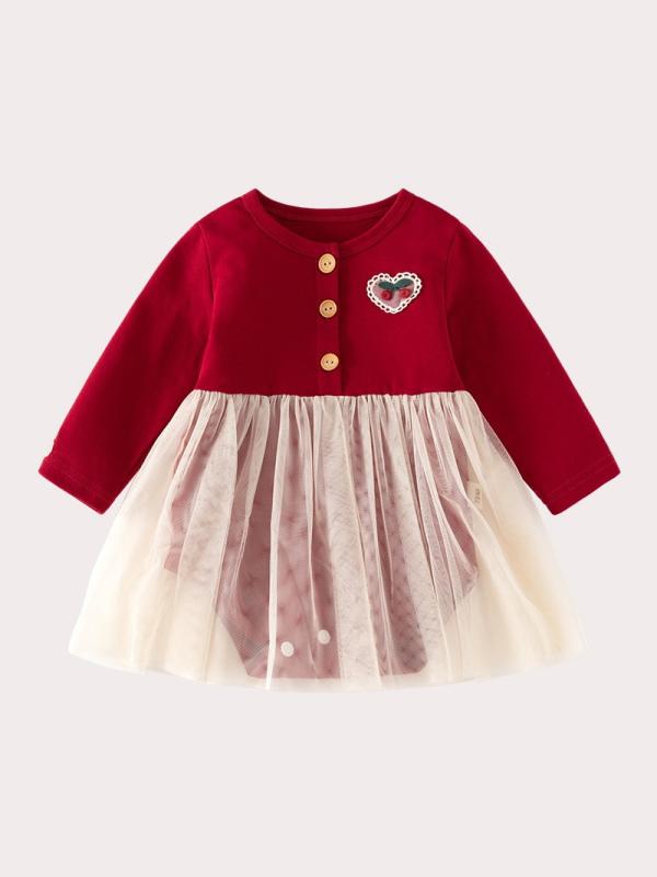 ベビー服 女の子 ロンパース 新生児 コットン 長袖 秋冬 ワインレッド プリンセス かわいい チュールスカート風 Aクラス安全基準 100日祝い 1歳誕生日 出産祝い