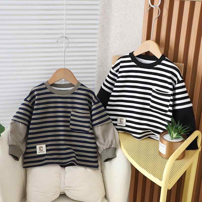 トレーナー 男の子 キッズ ベビー 綿100% 柔らか素材 肌に優しい 春秋 カジュアル ストライプ ボーダー..