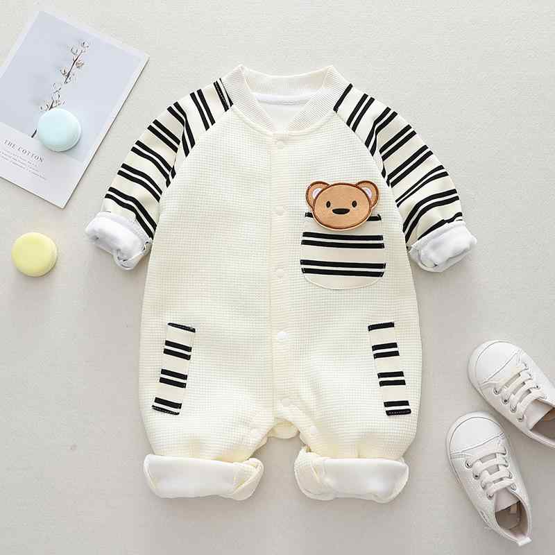 ロンパース カバーオール ベビー 新生児 男女兼用 厚手 コットン 肌に優しい 安心素材 ストライプ ラグ..