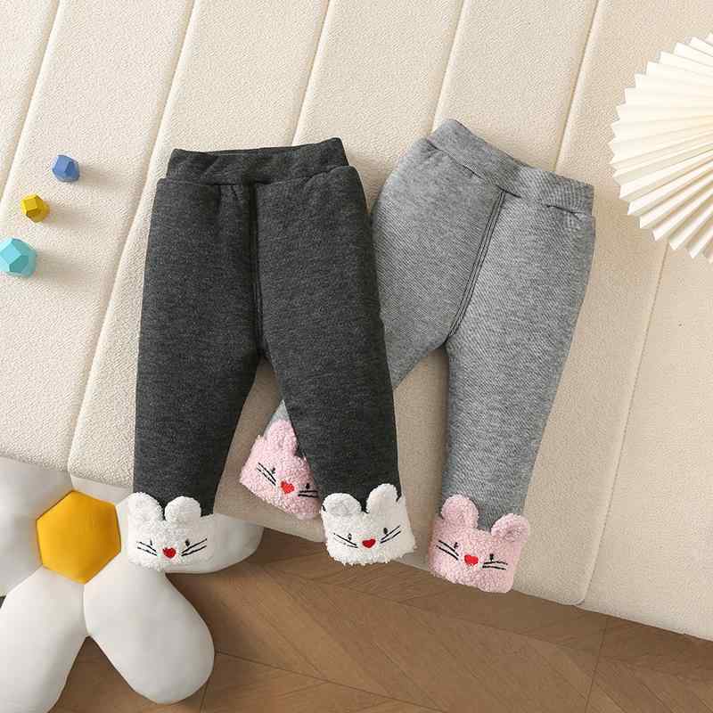 ベビー 女の子 秋冬 裏起毛 厚手 あったか 保温 クマ耳 ハイウエスト コットン ロングパンツ レギンス ..