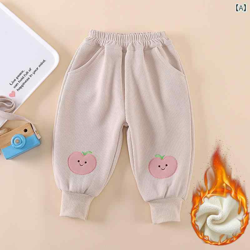 パンツ 女の子 ベビー キッズ 裏起毛 厚手 あったか 保温 長ズボン 秋冬 股開き 開閉可能 綿混 ポリエステル 柔らかい ソフト加工 カジュアル スポーツ キャラクター かわいい ミドルウエスト 総ゴム 普段着 通園 ルームウェア 80 90 100 2