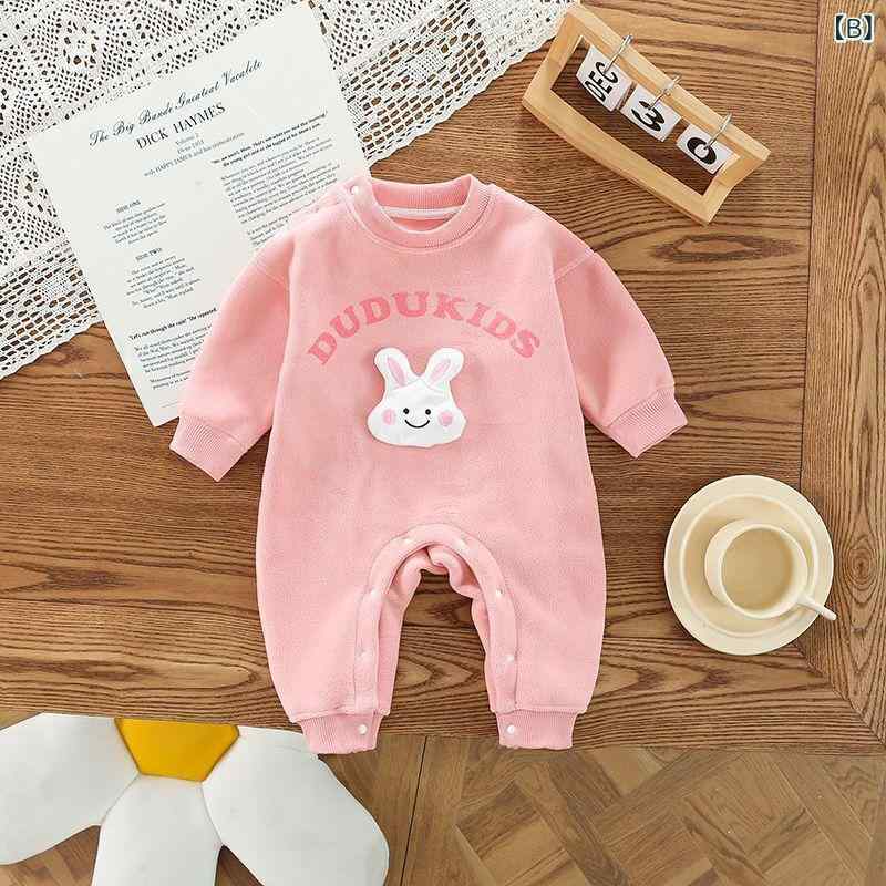 セキュアデポのロンパース ベビー 新生児 カバーオール 秋冬 外出着 防寒 裏起毛 長袖 かわいい おしゃれ ひまわり 恐竜 ウサギ 立体デザイン ポリエステル 0歳 1歳｜アングル3