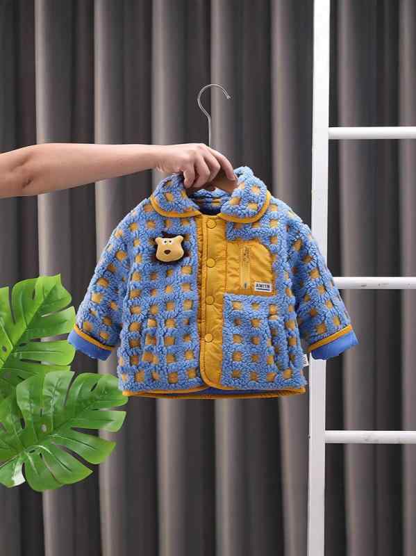 キッズ 男女兼用 厚手 あったか 柔らか フードなし ラウンドネック シングルボタン キャラクター柄 韓..