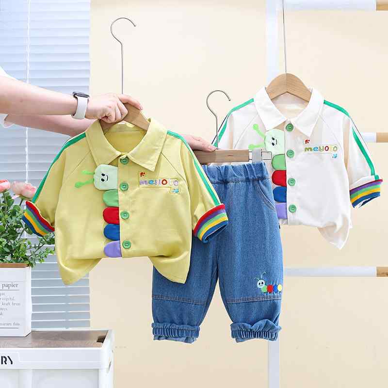 シャツ 男の子 子供服 キッズ 幼児 小学生 春秋冬 長袖 長ズボン 上下セット 毛虫柄 キャラクター柄 綿 コットン 柔らか素材 カジュアル ルームウェア 部屋着 パジャマ 80cm 90cm 100cm 110cm 120cm