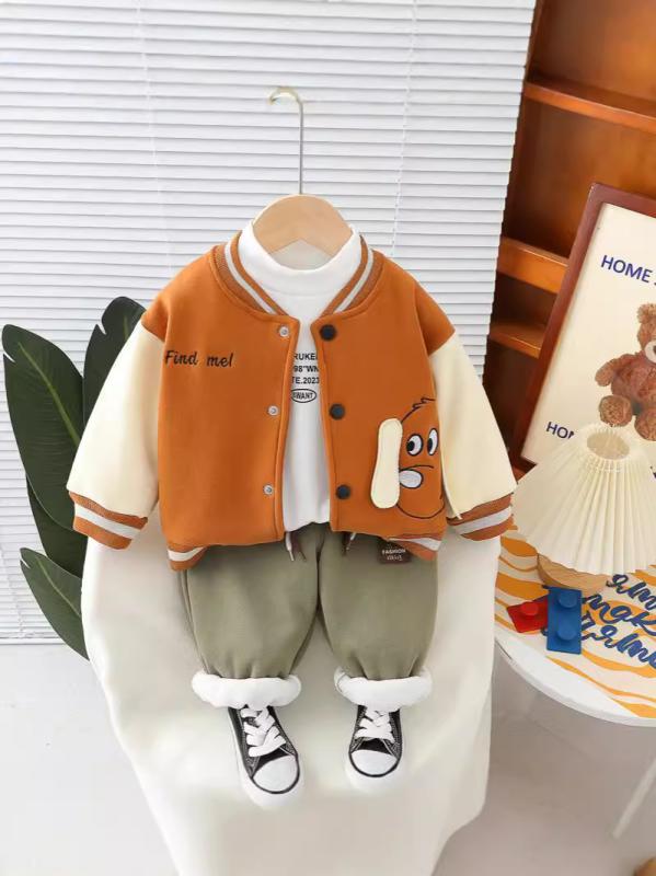 セットアップ 男の子 ベビー キッズ 裏起毛 秋冬 長袖 綿 柔らか素材 3点組 パンツ おしゃれ かわいい 韓国風 カジュアル 可愛い柄
