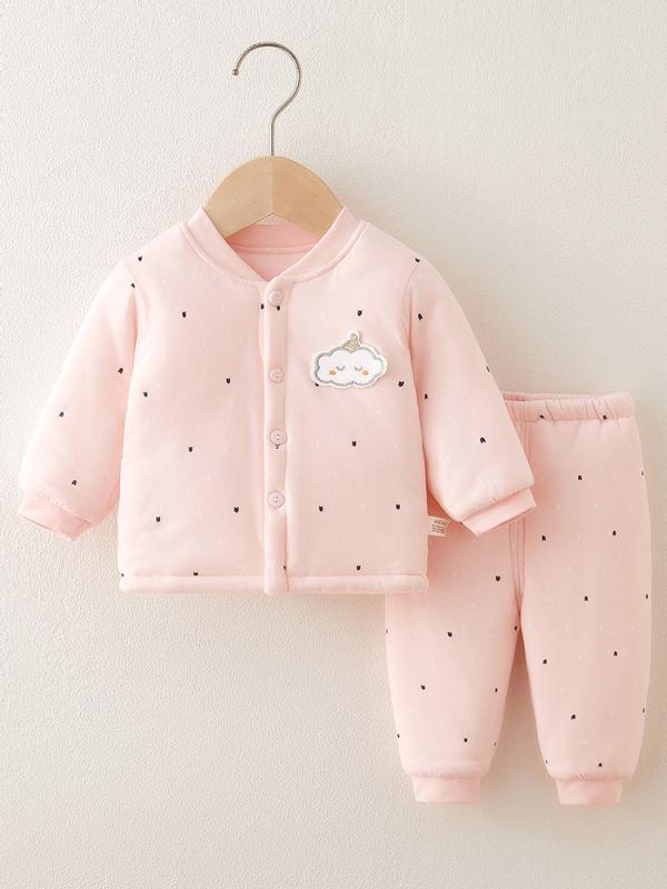 ベビー ユニセックス 新生児 0歳 1歳 秋冬春 厚手 中綿入り セットアップ 保温 防寒 セパレート 綿100% 肌に優しい ルームウェア パジャマ 上下セット