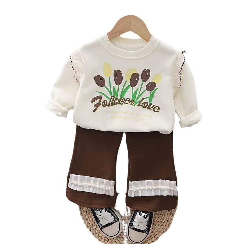 スウェット セットアップ キッズ 女の子 ベビー服 ゆったり おしゃれ 春秋 ツーピース チューリップ柄 韓国ファッション コットン 長袖 柔らかい肌触り カジュアル プルオーバー 普段着 部屋着