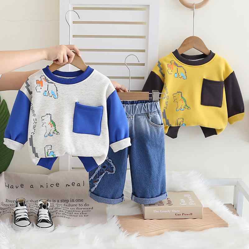 フリース 裏起毛 長袖 ポケット付き キッズ ベビー 男の子 女の子 韓国風 秋冬 恐竜柄 アニマル柄 パンツ 2点セット セットアップ ルームウェア 普段着 1歳 2歳 3歳 80cm 90cm 100cm