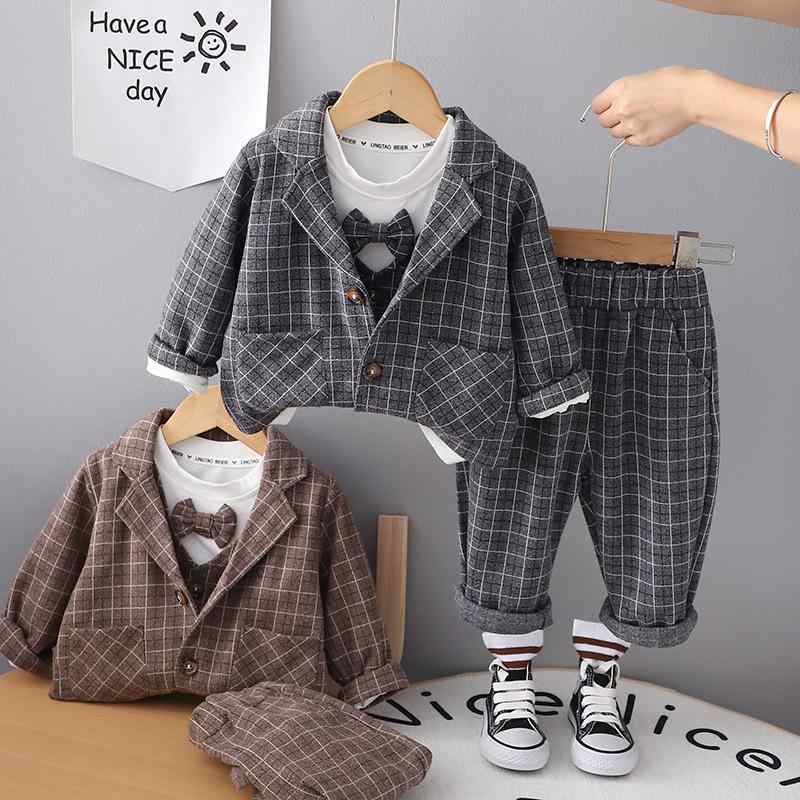 男の子 フォーマルスーツ 長袖 パンツスーツ スリーピース 3点セット 春 秋 子供服 ベビー 幼児 キッズ 綿100% 柔らかい チェック柄 入園式 卒園式 結婚式 発表会 七五三 お宮参り