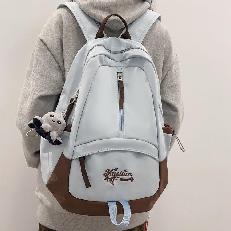 リュックサック レディース 大容量 防水 ナイロン スクールバッグ 中学生 ガールズ レトロ トレンド ストリートカジュアル 14インチPC対応 切り替えデザイン(4.0)
