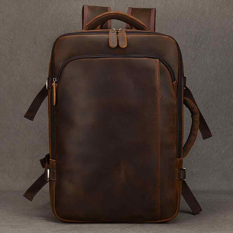 リュックサック メンズ クレイジーホースレザー 牛本革 多機能 拡張機能 大容量 3層式 ビジネス 出張 通勤 旅行 トラベル レトロ ビンテージ 16インチPC対応 A4対応 通気性(4)