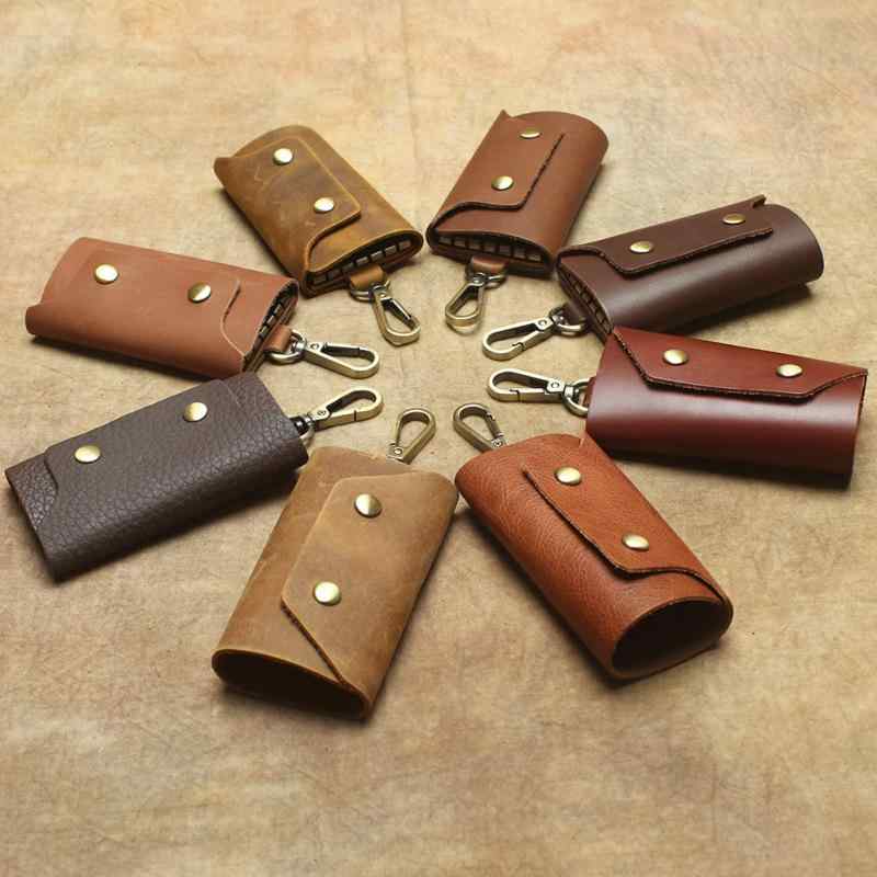 キーケース ユニセックス シンプル 本革 クレイジーホースレザー レトロ ドアキー対応 コンパクト ウエストフック ベルトループ 牛革 カジュアル スタッズ マルチカラー 鍵入れ(4)