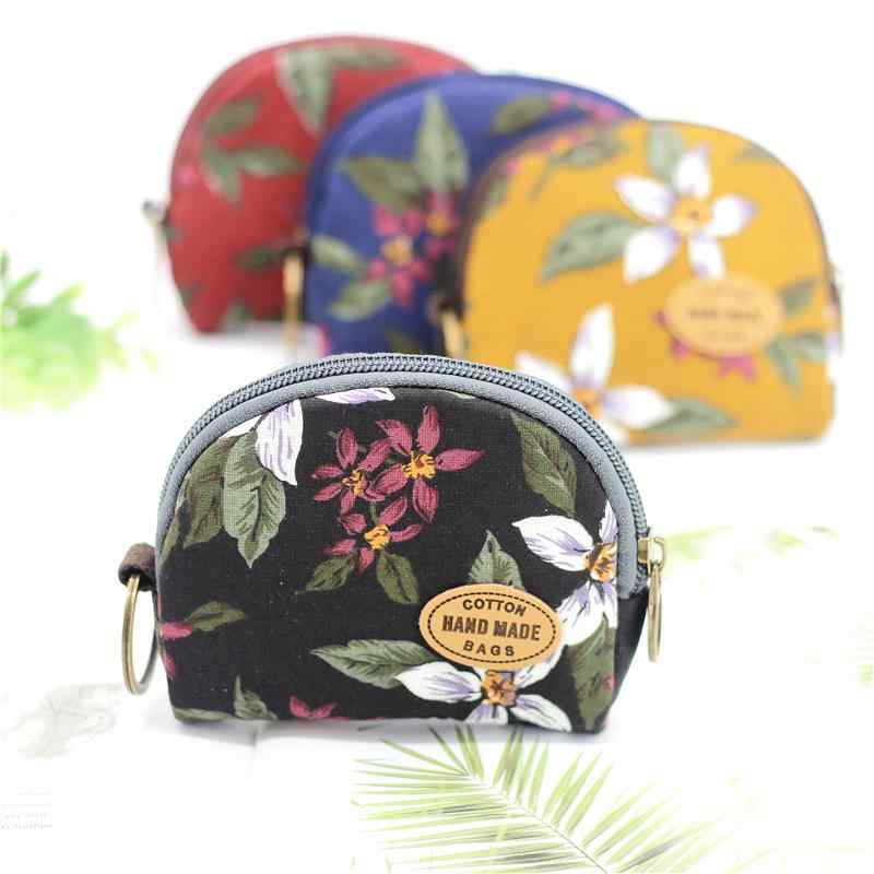 小銭入れ レディース 軽量 大容量 コンパクト収納 半円型 コットン 布製 花柄 フラワーモチーフ キーリ..