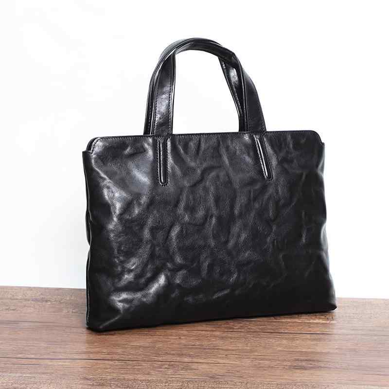 ビジネスバッグ メンズ 本革 牛革 高級感 手提げ ブリーフケース PC収納 ショルダーバッグ 斜め掛け ビジネス 通勤 出張 大容量 多収納 A4対応 ブラック シンプル モダン 韓国風