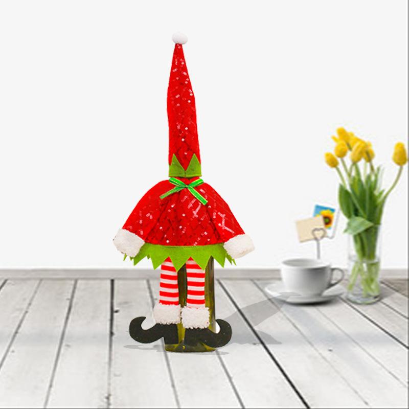クリスマス エルフ ワインボトルカバー 帽子付き 布製 かわいい 赤ワイン 食卓 テーブル飾り デコレー..