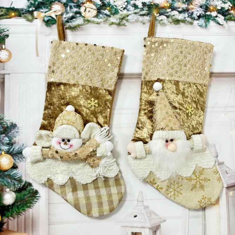 クリスマスソックス ニット製 金色 サンタクロース 雪だるま 布製 プレゼント袋 ツリーオーナメント 吊..