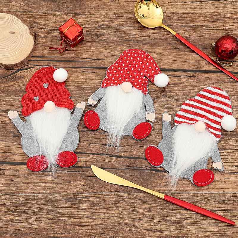 テーブルデコレーション クリスマス サンタクロース ノーム人形 かわいい カトラリーケース ナイフフォ..