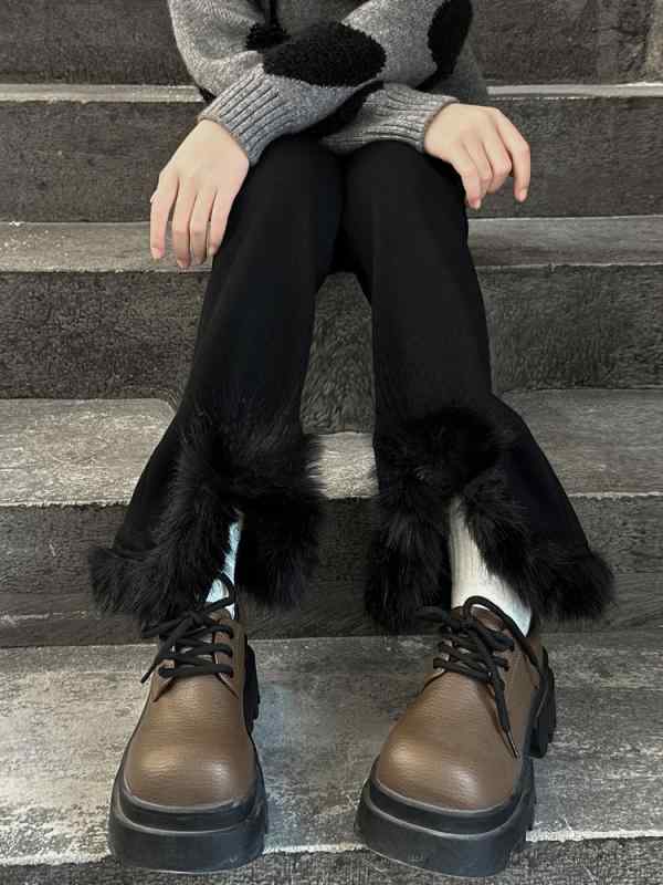 パンツ キッズ 女の子 ジュニア 裏起毛 ボア裏地 厚手 暖かい 防寒 裾スリット ミドルウエスト コット..