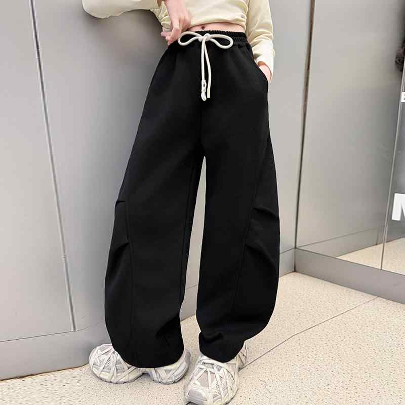 スウェットパンツ ジュニア 女の子 ウエストゴム ゆったり ワイドパンツ カーブシルエット 普段着 部屋..