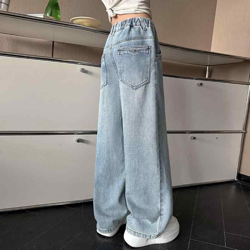 デニムパンツ ガールズ 春夏 韓国ファッション ゆったり ルーズフィット 着回し おしゃれ ワイド スト..