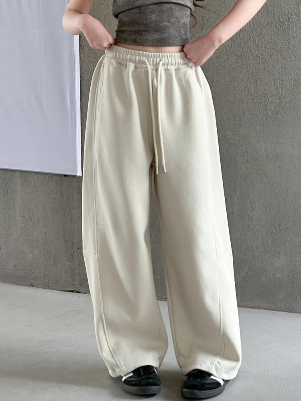 パンツ キッズ 女の子 春秋 ワイド カーブ ロング ニット 綿混 やわらか カジュアル 部屋着 通学 スポ..