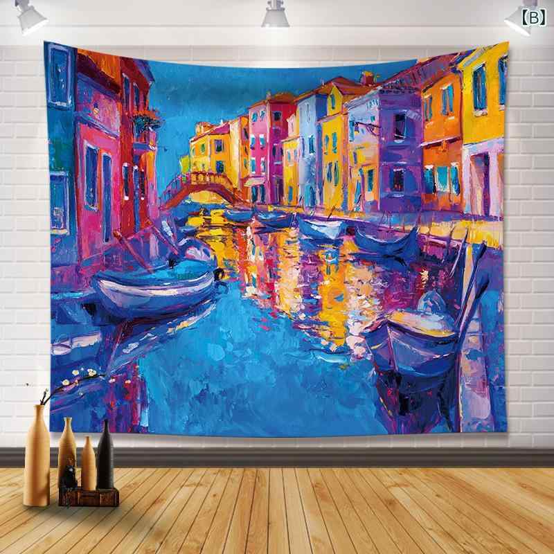 タペストリー 壁掛け 北欧風 レトロ ヴィンテージ 油絵風 風景画 カラフル おしゃ...