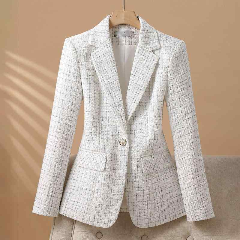 Skirt Suits - ジャケット レディース 春秋 ホワイト 上品 エレガント お嬢様風 通勤 洗練デザイン 優雅 おしゃれ テーラードジャケット 長袖 シングルボタン ポリエステル