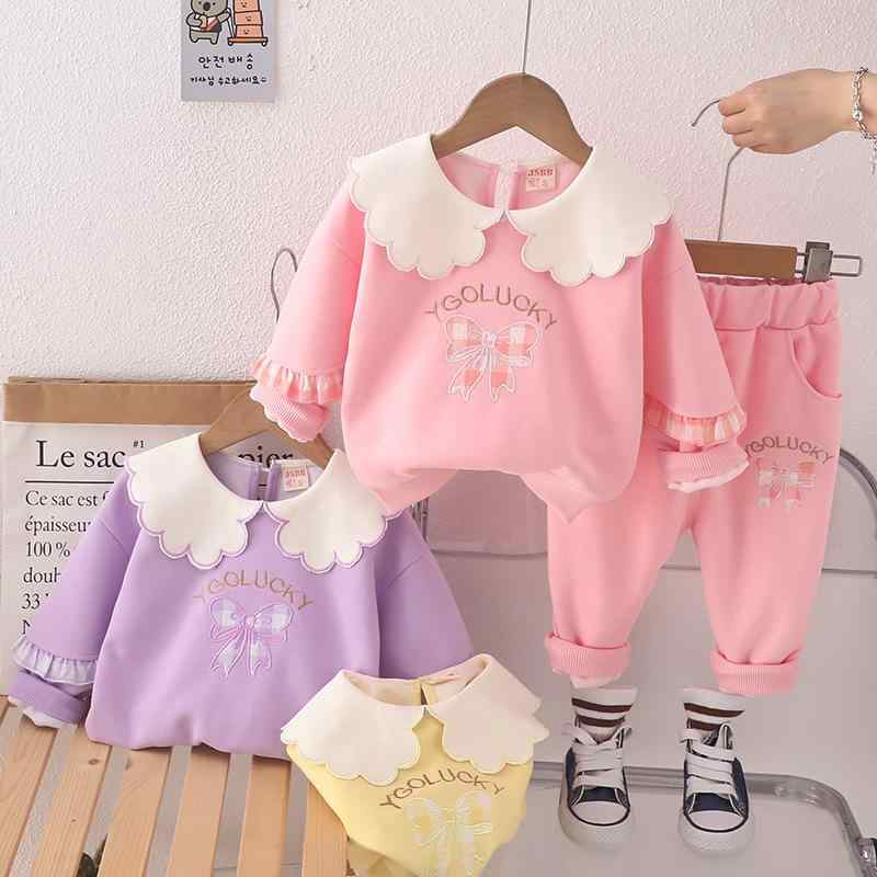 ベビー服 女の子 長袖 春秋 ツーピース セットアップ かわいい 刺繍 襟付き カジュアル トレーナー ロ..