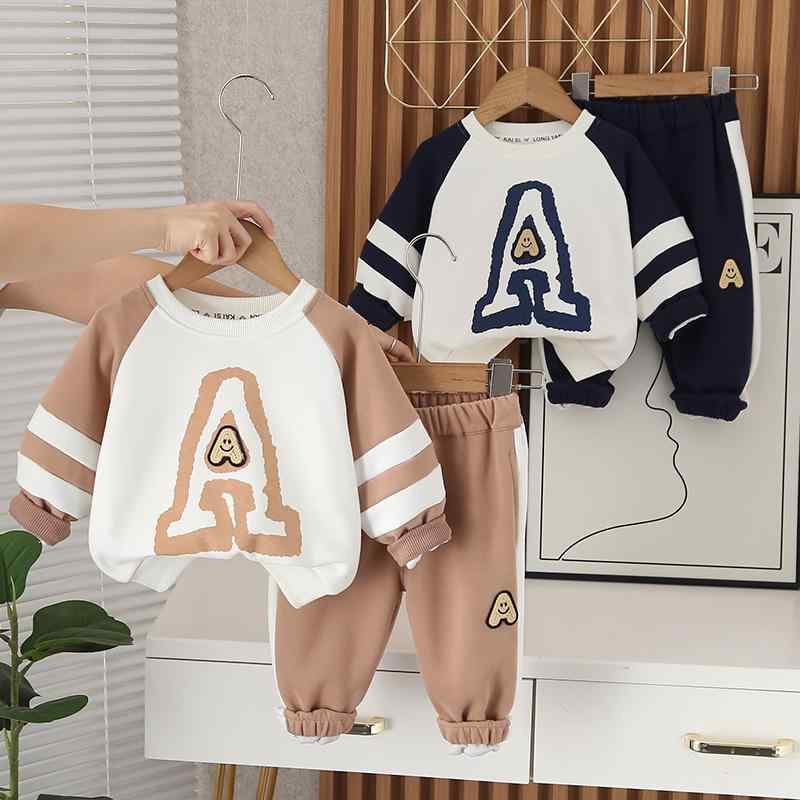 セットアップ 男の子 ベビー 男女兼用 綿95% 柔らか素材 長袖 クルーネック Aライン プリント カジュア..