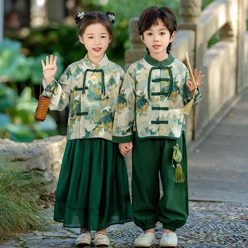唐装 キッズ 男の子 女の子 ベビー 中国風 中華風 春夏 長袖 ロングスリーブ 発表会 衣装 お祭り イベント 漢服 セットアップ