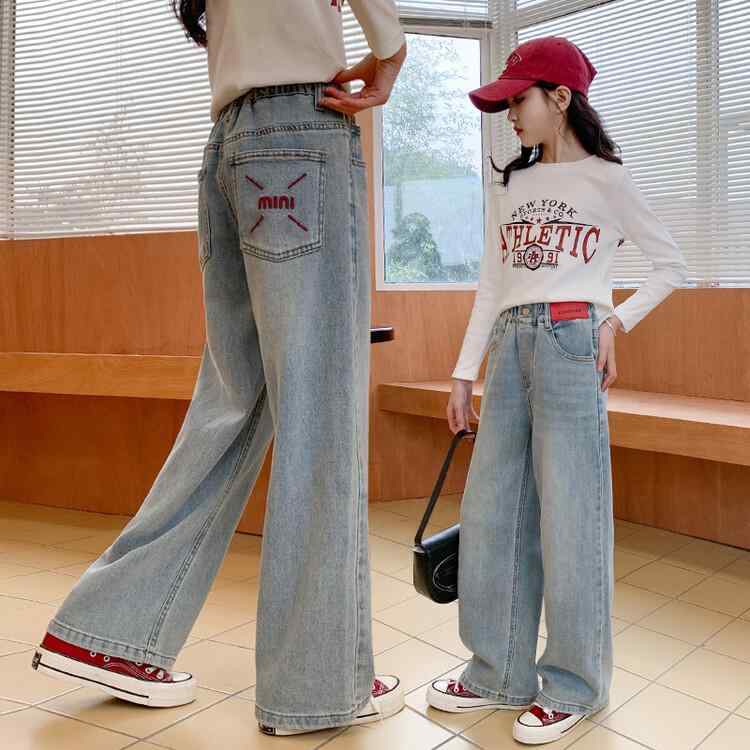 デニムパンツ 女の子 ジュニア 小学生 中学生 ウエストゴム 柔らかい コットン 綿混 カジュアル ストレ..