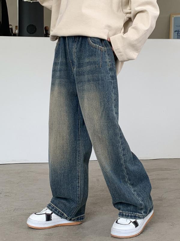 デニムパンツ 男の子 ジュニア 中大童向け ウエストゴム 快適 動きやすい 普段使い 通学 春秋 綿混 コットン 磨毛加工 酵素洗加工 やわらかい肌触り おしゃれ トレンド 韓国ファッション カジュアル レジャー ダークブルー