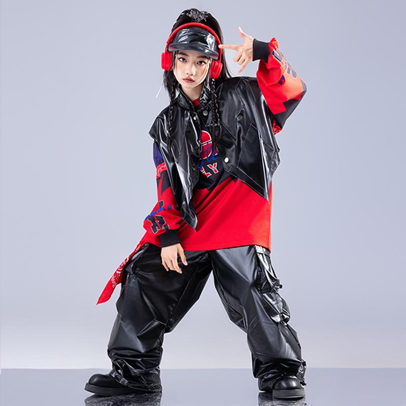 ダンス衣装 男の子 キッズ ストリートダンス ヒップホップ ドラム 発表会 ステージ 演奏会 パフォーマンス 上下セット セットアップ 赤 レッド 春秋 中大童 8歳以上 ポリエステル カジュアル レッスン着