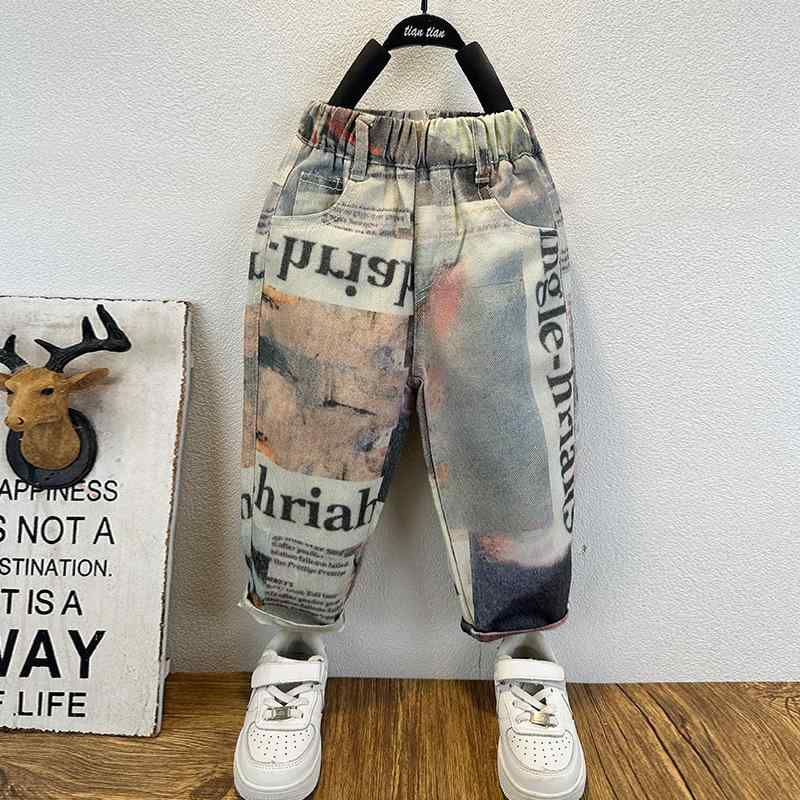 デニムパンツ キッズ 男の子 アルファベット 切り替え 韓国風 ストリート カジュアル 綿 コットン 春秋..