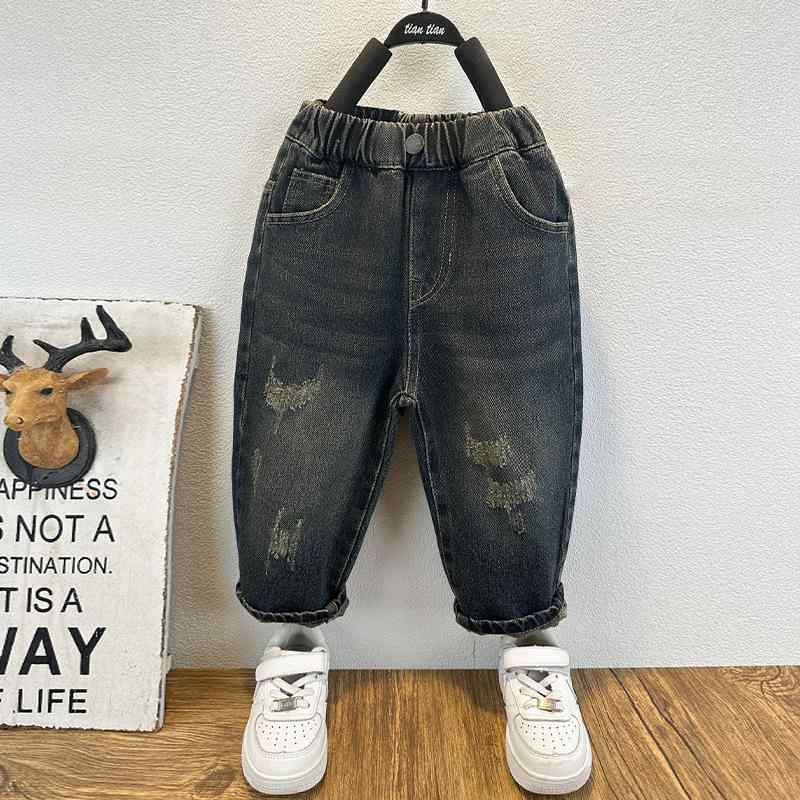 パンツ 男の子 子供服 ジュニア デニムロングパンツ ダメージ加工 ルーズフィット 綿 韓国ファッション..