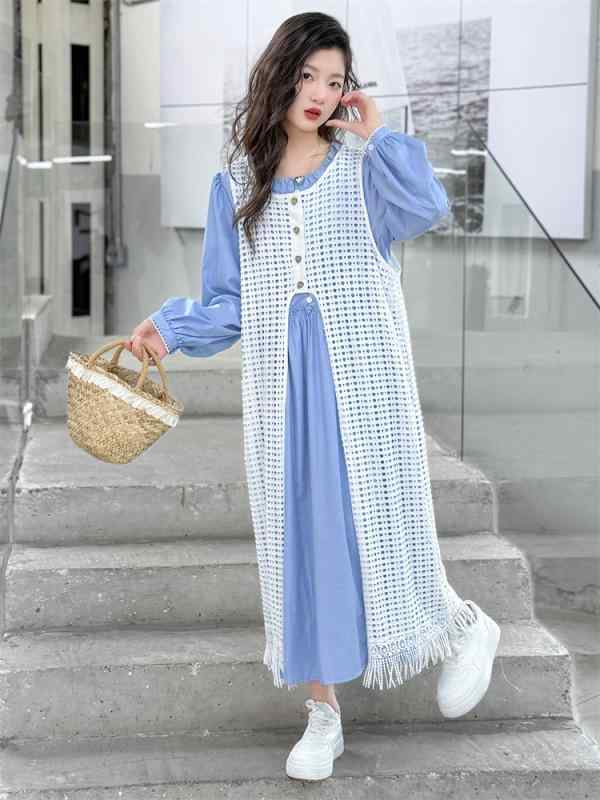 ワンピース 女の子 キッズ ジュニア レイヤード 重ね着 レース 透かし編み おしゃれ かわいい プリンセ..