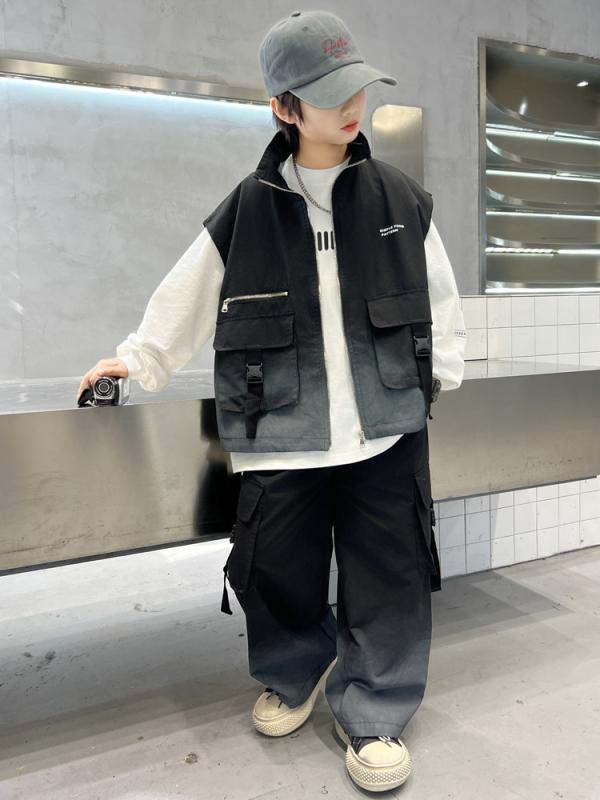 キッズ 男の子 セットアップ 春秋 韓国風 おしゃれ ワークカジュアル ベスト 長袖シャツ 長ズボン 3点セット ソフトな着心地 綿100% 無地 かっこいい 通学 お出かけ 発表会